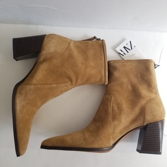 ZARA Leather Suede Ankle Heeled Boots NWT - Picture 2 of 13